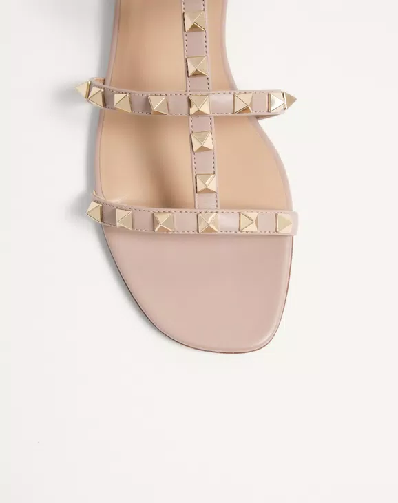 Valentino Rockstud Flat Calfskin Sandal With Straps - Image 3